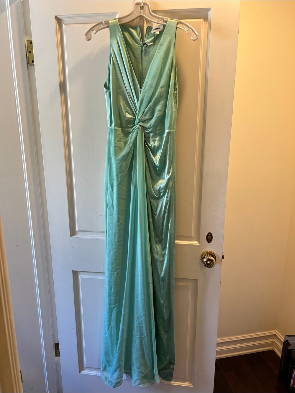 L'AGENCE Aqua Satin Twist-Front Maxi Dress